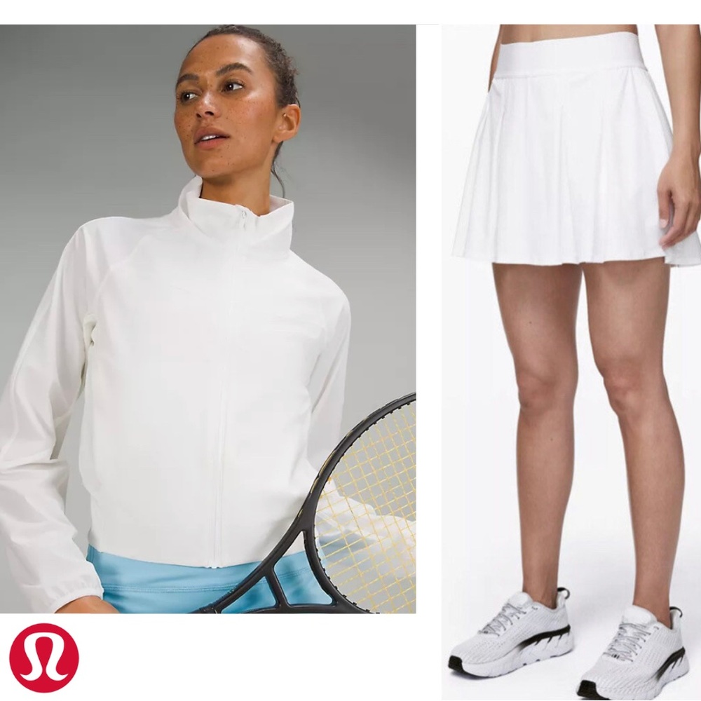 Lululemon White Tennis Skirt & Track Jacket Set Gem